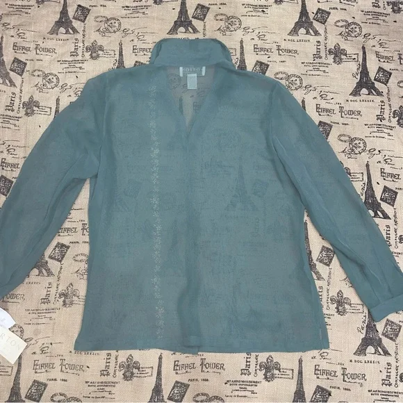 Norton Mcnaughton NWT! Eclipse See Throug Long Sleeve Button Down Blouse Size L - Picture 9 of 14